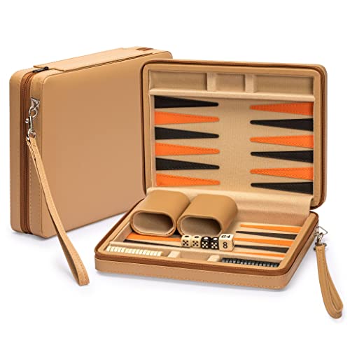 Yellow Mountain Imports Reisespielset Backgammon in Magnetischer Lederoptik, Bozcaada -mit Magnetischen Spielsteinen, 23,5-Zentimeter-Spielbrett