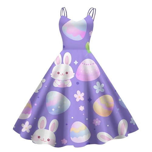 2025 2024 Damen Modisches sexy Ostern bedrucktes Träger-Retro-Freizeitkleid (1) Klein Hoodie Kleid Damen (Purple, L)
