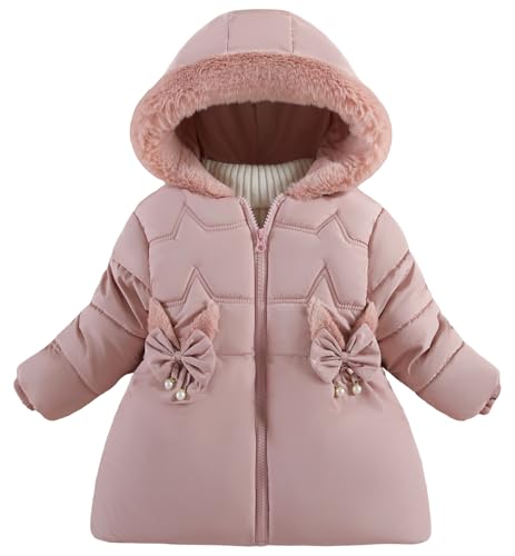 Happy Cherry - Mädchen Wintermäntel Dicker Jacke Kleinkind Winterjacke mit Kapuze für Schule Outdoor Sport Kinder Mäntel Warme Kleidung Kapuzenkleidung - 1-2 Jahre - Rosa