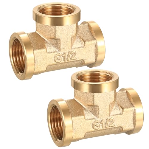 BieMian 2 STK Messing T Stück 1/2 Zoll, T-Stück 1/2 Zoll Innengewinde, 90° T-Stücks G1/2"(Ø19,5mm) IG/IG/IG DN15, Gewindefitting Messingfittings für Trinkwasser Geeignet Verschraubung