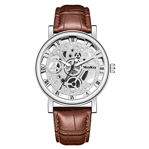 Amaone Armbanduhren Für Herren New Trend Männer Business Luxusmode Herren Quarzuhr Männer Bottom Hollow Imitation Mechanische Uhr Männer Gürteluhr Kinder Armbanduhr Kunststoff (Silver #2, One Size)