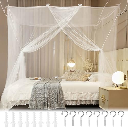 PUERHUACI Moskitonetz Bett Reise für Doppelbett und Einzelbetten,Himmelbett Vorhänge mit Aufhängehaken,Weiß Feinmaschig Betthimmel aus Polyester,Vielseitig Großes Moskitonetz Pavillon 150x180x195cm
