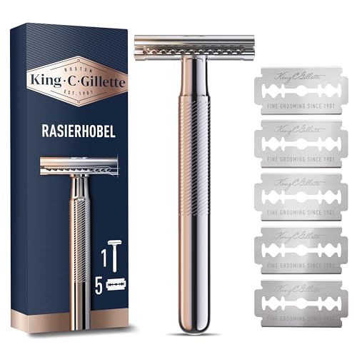 King C. Gillette Rasierhobel Herren, Rasierer + 5 Rasierklingen, Safety Razor mit langlebigen Klingen, Geschenk Männer