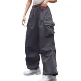 Briskorry Cargo Hosen Damen Sommer, Track Pants Y2K, Sweathosen Multi Taschen Gummibund Wanderhose mit Gummizug Y2K Fallschirmhose Locker Lässig Sommerhose Komfort Luftig Clubwear Sport