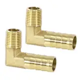 Messing Fitting Anschluss, 2 Stück 90 Grad 12 mm Widerhaken x 1/4 Zoll Außengewinde Messing Winkelstück, Kupplung Rohr Adapter Anschluss für Winkelrohrverbinder