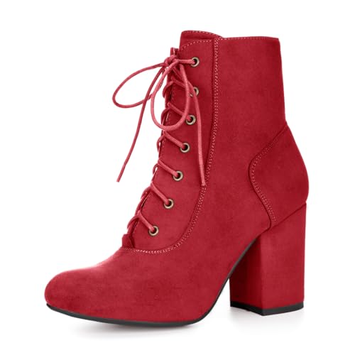 Allegra K Schnürstiefeletten für Damen mit klobigem Absatz Rot 35