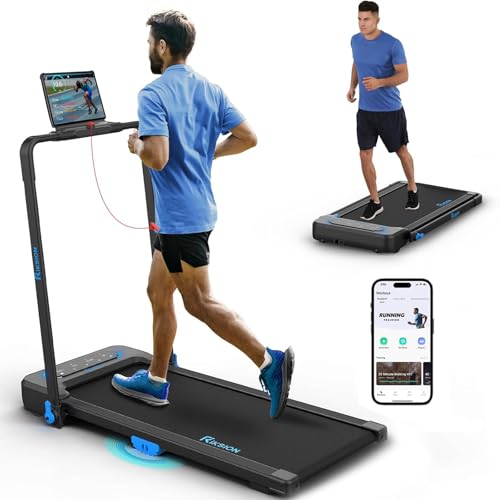 Riksion Laufband für Zuhause, Laufband Klappbar bis 14 km/h,Walking Pad mit 12 Voreingestellte Programme, Elektrisches Laufband mit LED-Anzeige, Fernbedienung und App, Keine Montage Erforderlich