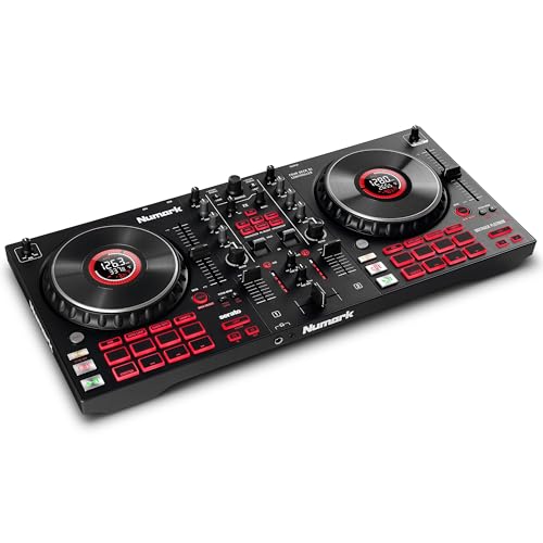 Numark Mixtrack Platinum FX - DJ Controller Pult mit 4-Deck Kontrolle, integriertem Audio Interface, Jogwheel-Displays und Effektpaddeln