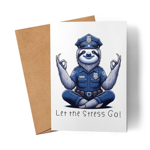 Let the Stress go Faultier Polizist Karte Grußkarte - Polizei Stressig Yoga Erholung