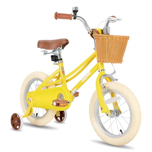 JOYSTAR 14 Zoll Kinderfahrrad für Kleinkinder 3-5 Jahre Mädchen, Mädchenfahrrad mit Stützrädern & Korb, Kinderfahrrad Gelb