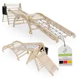 Juskys Kletterdreieck Movario Groß - Indoor Klettergerüst mit Rutsche & Kletterbogen - Dreieck Kinderzimmer & Kleinkind Spielplatz Klettern