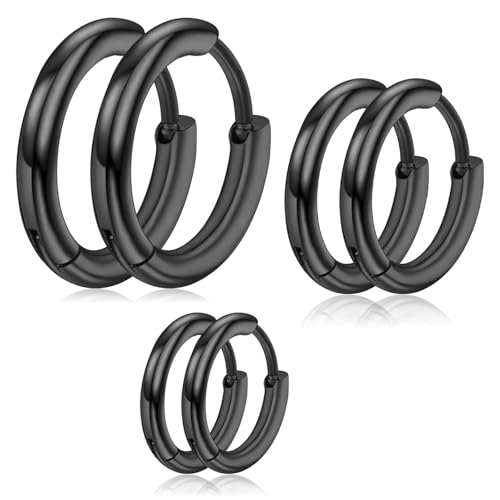 3 Paar Damen Creolen Schwarz Edelstahl Ohrringe 8/10/12mm Kleine Knorpelohrringe Damen Herren Mädchen Hypoallergene Ohrringe