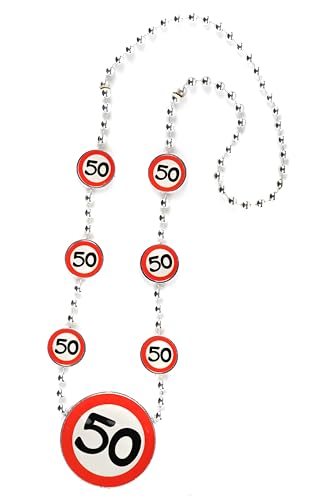 50 Geburtstag Deko Kette Verkehrszeichen rot/weiß - Originelle Geburtstagsdeko 50 für einen gelungenen 50 Geburtstag Frau oder Mann - Tiwoca