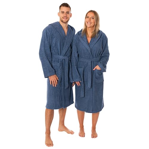 Lavea Mexico - Luxuriöser Bademantel mit Kapuze, 100% Baumwolle, Weich & Saugstark - Ideal für Spa & Zuhause, Unisex Design, Größe XL, Navy