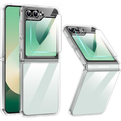 Z Flip 6 Hülle,Samsung Z Flip 6 5G Hülle Slim Transparent TPU Silikon Claer Case,Samsung Flip 6 Stoßfest Schutzhülle Anti-Scratch Handyhülle Mit Schutzfolie für Samsung Galaxy Z Flip -Transparent