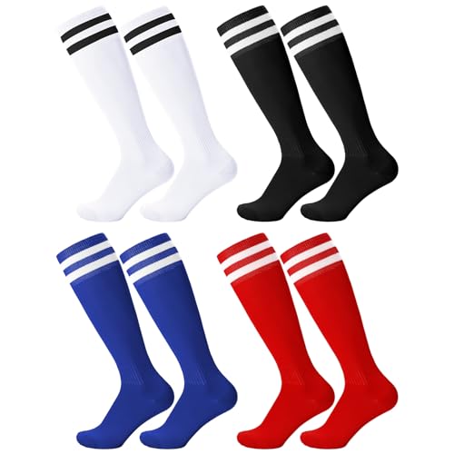 Firtink 4 Paare Fußballsocken Kinder, Sportsocken Fußball Socken Trainingssocken Fussball Socken für Jungen und Mädchen Fußballtraining, Laufen, Sport