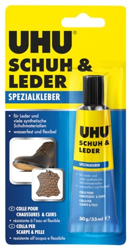 UHU Spezialkleber Schuh und Leder, Schneller Spezialkleber zum Kleben von Leder und Gummi, 30 g