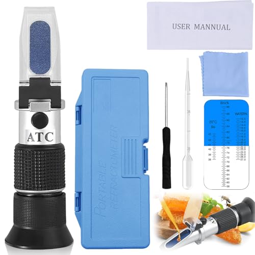 Imker Refraktometer Honig: 3 in1 Refraktometer 58-90% Brix, 12-27% Wasser, 38-43°Baume Be° Honigtester mit ATC Honey Refractometer, Brix Refraktometer,Hand Refraktometer für Honig Pflanzenölen