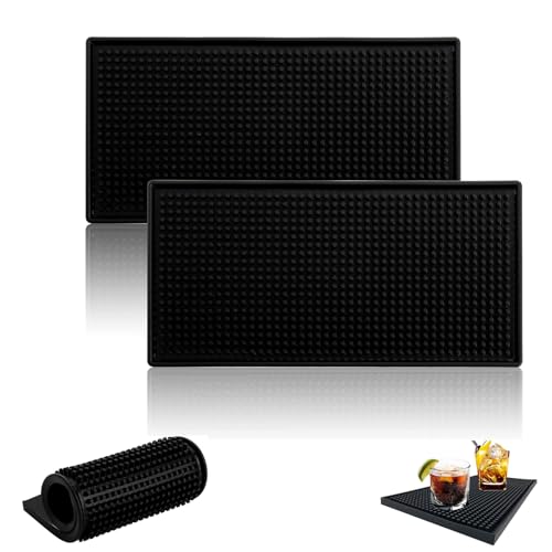 2 Stück Bar Service Matte,15 x 30cm Barmatte Abtropfmatte Geschirr Gummi Matte Non-Slip Draining Insulated Mat Gummi Abtropfmatte Geschirr für Bar Club Küche Café für Abtropfständer Schwarz