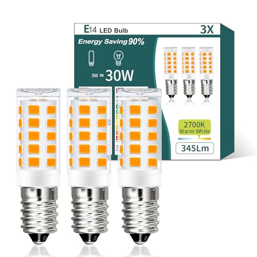 AmmToo E14 LED Warmweiss Birne, 2700K LED Lampe, Glühbirne E14 ersetzt Halogenlampen, Kein Flackern Kühlschranklampe Nicht Dimmbar, Led Mais Birne für Dunstabzugshaube Wandlampen