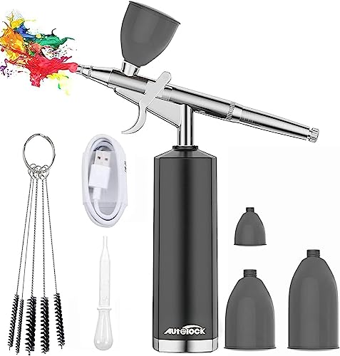 Autolock Airbrush Set 32PSI Kompressor Tragbares Airbrush Kit und wiederaufladbares manuelles Airbrush Set für Schminke, Tortendekoration, Färbemuster, Nagelkunst, Tätowierung-4 Cup