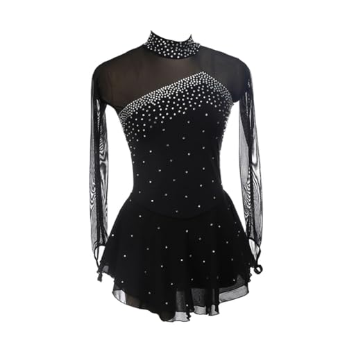 Yaaxinb Eiskunstlauf Kleid Damen Eislaufen Rollschuh Kleid Langarm Kürkleid Mit Rollkunstlauf Wettbewerb Gymnastik Leotard Turnanzug Tanzkostüm Ballettkleid Eisllaufkleid,Schwarz,S