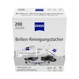 ZEISS Brillen-Reinigungstücher mit Alkohol 200 Stück zur schonenden & gründlichen Reinigung Ihrer Brillengläser - jedes Tuch einzeln verpackt - ideal für unterwegs oder auf Reisen