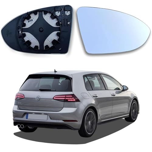 AUTOWNLUX Spiegelglas Golf 7 Rechts Beheizbar Asphärisch Passend Spiegelglas Rechts Beifahrerseite Ersatzspiegelglas Golf 7 Außenspiegel Glas mit Trägerplatte