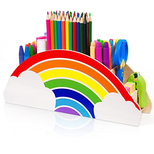 Gamenote Schreibtischorganizer aus Holz, Regenbogen Stiftehalter Stifteköcher/Stifthalter/Tisch-Organizer/Multifunktions -Organisator für Kinder Büromaterial, Klassenzimmer Organisation (PH1)