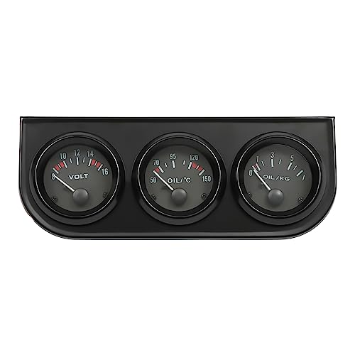 Auto Dreifachanzeige, 52mm Dreifach-Messgerät Kit, Elektronisches Dreifachmessgeräte 3 in 1 Kombi Messgerät Voltmeter Gauge + Oil Temperature Gauge + Öldruckmesser