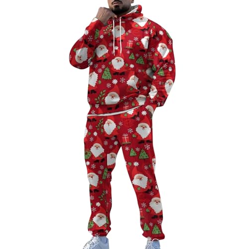 Generisch Weihnachtsanzug Für Herren, Roter Herren-Weihnachtsanzug, Roter Weihnachtsmann, Rentier, Weihnachtsbaum, Druck, Weihnachtsoutfit Für Herren Anzug Weihnachten