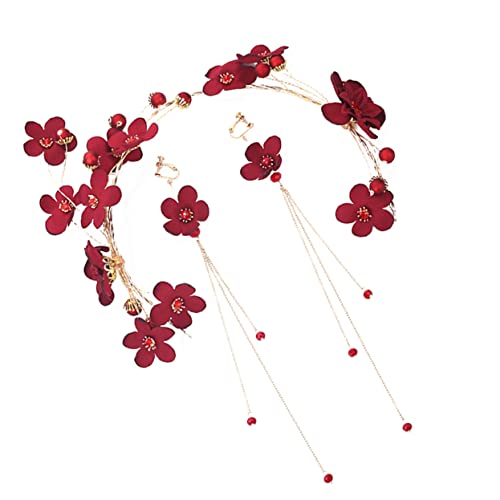 Set Perlen-Stirnband, Braut-Ohrringe for den Hochzeitstag, Perlen-Tropfenohrringe for Frauen, Hochzeits-Sets for Frauen, Braut-Kopfbedeckung, Blumen-Haarband, Ranken-Haar-Accessoires, Kopfbedeckung-An