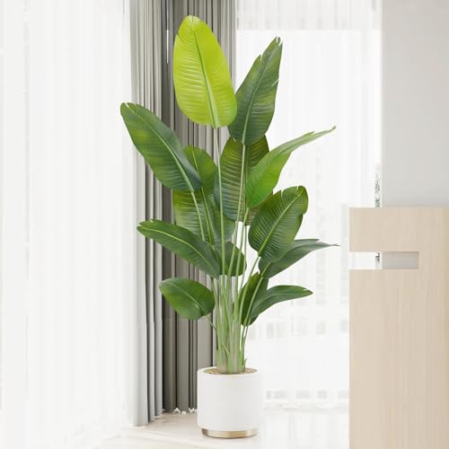 Keeplush Künstliche Paradiesvogel Pflanze groß 180cm künstliche Tropische Palme mit 13 Blättern perfekte künstliche Pflanzen im Topf für drinnen und draußen Haus Büro Garten Moderne Dekoration（1 Pack）