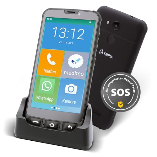 Olympia Neo Mini | Senioren Smartphone 5 Zoll Display | Notruftaste & Hörgerätekompatibel | Whatsapp & Mediteo vorinstalliert | Seniorenhandy ohne Vertrag | Extragroße Darstellung | Taschenlampe