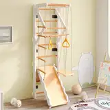 BNUZ 6-in-1 Multifunktions Klettergerüste, Sprossenwand.Sperrholz, Massivholz, Buche.Rutsche, Schaukel, Krabbelleiter, Klettergerüst, Klimmzugsbereich. Ringe. Jungle Gym-Set. 50KG.