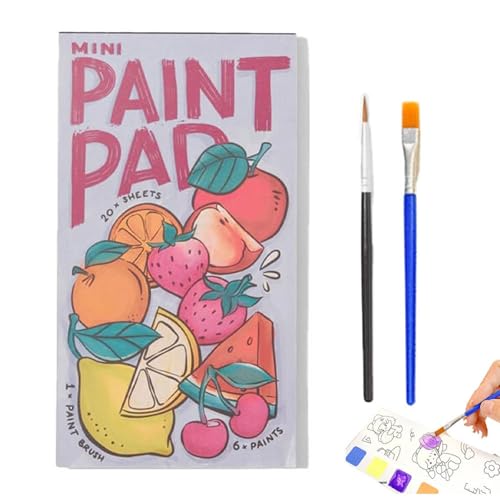 Generisch Mini Paint Pad, Watercolor Paint Pad, Minis Paint Pad with 2 Paintbrush, Pocket Watercolor Painting Book, Water Color Paint Set Arts, Travel Paint Watercolor Coloring Book Set