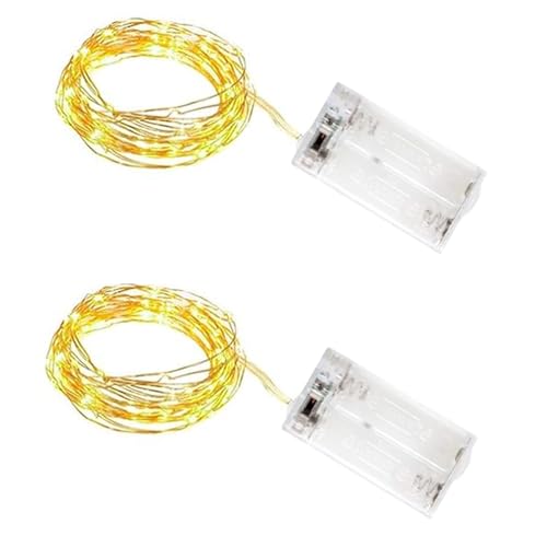 SHUBEIEUMI 2 Stück LED-Draht-Lichterkette, 1M 10LED Warmweiß Innen Lichterketten, für Party, Weihnachten, Halloween, Hochzeit Deko, Garten