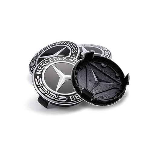 WENRENMK 4 Stück Radnabenkappen, Rad Zentrum Kappen kompatibel mat Benz, 75mm Nabenkappen, ABS Material Nabendeckel (Schwarz)