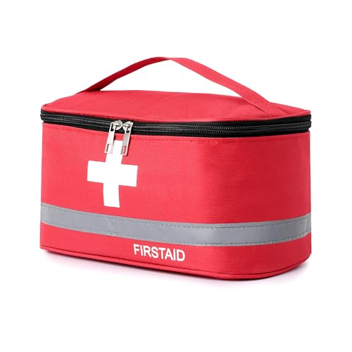 Romon 1 Stück Medikamententasche, Reiseapotheke Tasche Wasserdicht, Erste Hilfe Tasche Leer, Tragbar Medizin Aufbewahrungstasche für Home Office Reisen Outdoor(Rot)