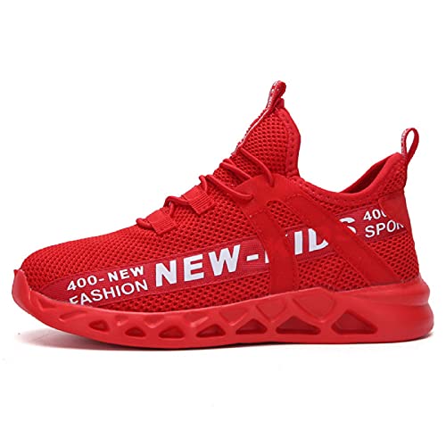 GUOCHENXY Turnschuhe Jungen Mädchen Hallenschuhe Junge Sportschuhe Kinder Atmungsaktiv Kinderschuhe Mesh Outdoor Laufschuhe Sneaker Klettverschluss Wanderschuhe Rot 31EU