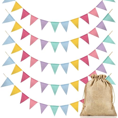 Alintor Wimpelkette Outdoor Wetterfest, Einschulung Deko, 5 Stück Girlande Geburtstag, für Regenbogen Deko, Luftschlangen, Matschküche, Spielhaus, Spielturm, Baumhaus, Klettergerüst, Festival Zubehör