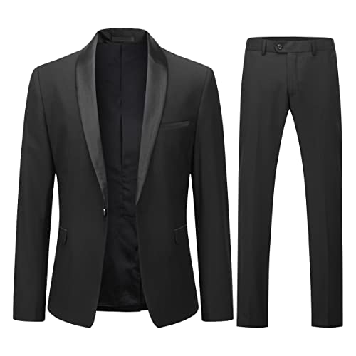 YOUTHUP Anzug Herren Anzug Slim Fit 2 Teilig Anzüge Schalkragen Herrenanzug für Hochzeit Business, Schwarz, XL