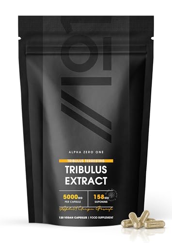 Tribulus Terrestris-Extrakt 5000 mg – hochwirksame 95% Saponine – 120 vegane Kapseln (Vorrat für 4 Monate) – von Alpha01