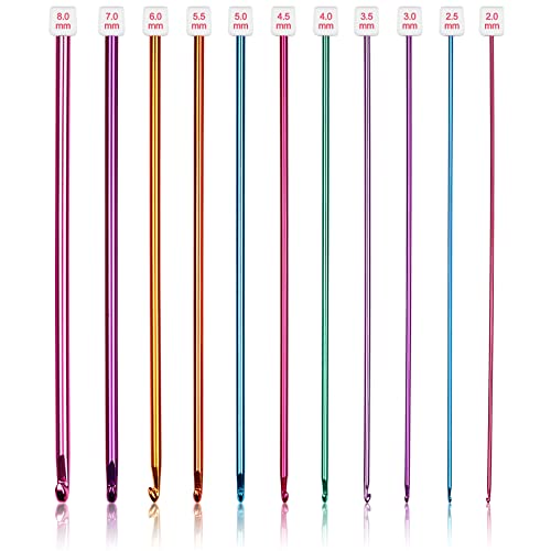 Coopay Tunesische Häkelnadeln Set, 11 Stück Bunt Aluminium Tunesische Stricknadeln Häkeln, Afghanische Häkelnadel Set für Anfänger, Häkel- und Stricker, 2,0-8,0 mm Leicht Tunesische Häkelnadelset