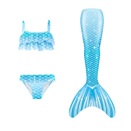 Flosse Meerjungfrau Kinder,Bikini Mädchen Monoflosse Sommer Bademode Badeanzug Meerjungfrau Cosplay Badebekleidung Schwimmanzug Strand Kinder Bikinislip Tankini, Blau, 4-5 Jahre