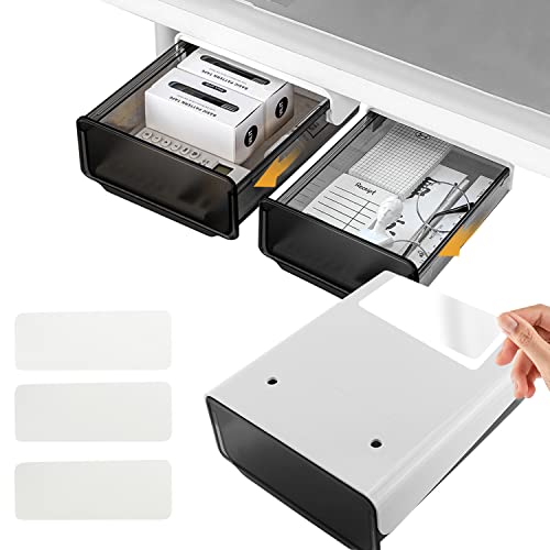 CHRI Schublade Unter Schreibtisch 2STK，Unterbau Schublade Versteckte Unterbauschublade Hidden Drawer Selbstklebende Organizer Schublade für Zuhause und Büro(20 * 17 * 7cm,L,W,H)