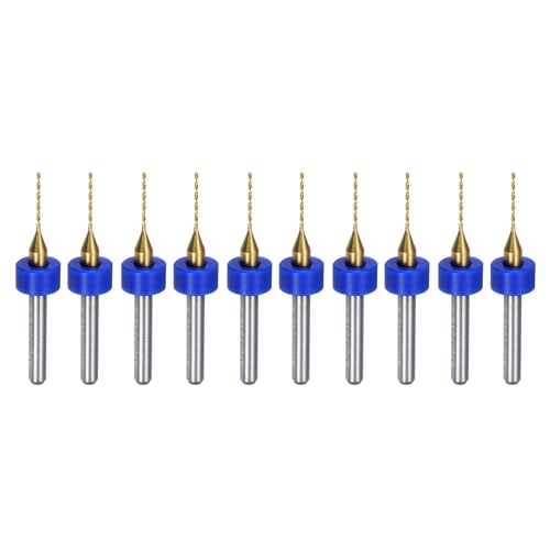 sourcing map Leiterplatten-Bohrer-Bits, 0,3 cm Schaft, 0,7 mm, Titanbeschichtetes Hartmetall, Mikro-Twist-Mini-Bohrer-Set, Drehbohrwerkzeug für Druckleiterplatten, Schmuck, CNC-Gravur, 10 Stück