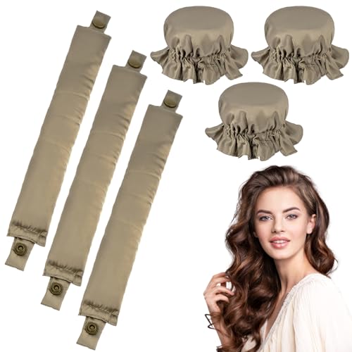 Locken Ohne Hitze, 3 Stück Heatless Curls Set Lockenwickler, Neu Rutschfest Heatless Curls, Heatless Curls Silk Haarcurler für Kurzes, Mittleres, Langhaarmädchen, DIY Overnight Curls-Gold schwarz