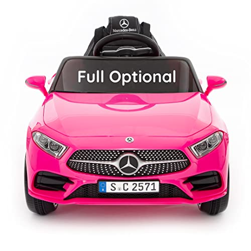 kinder elektroauto von Babycar Modell Mercedes CLS 350 AMG (Rosa) Elektroauto für Kinder Akku 12 Volt Leistung Offiziell lizenzierte Ledersitze Fernbedienung und MP3