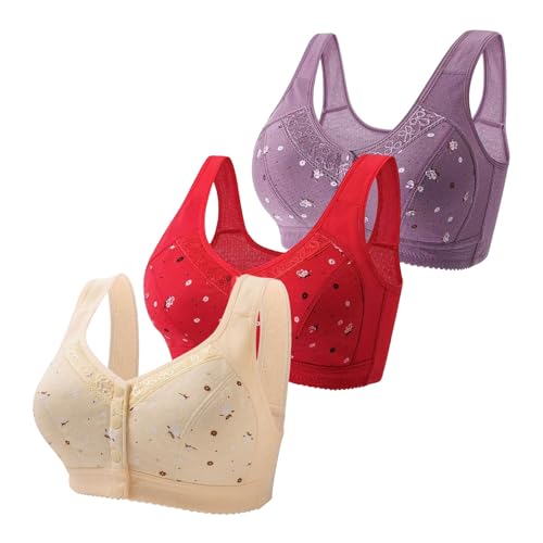 3Er Pack BH, Bustier Damen GroßE BrüSte, Ohne BüGel Vorne Vershcluss BH GroßE GrößEn Gepolstert BHS TräGerverstellbarer Softschalen Bralette WohlfüHl Bralette T Shirt V-Ausschnitt